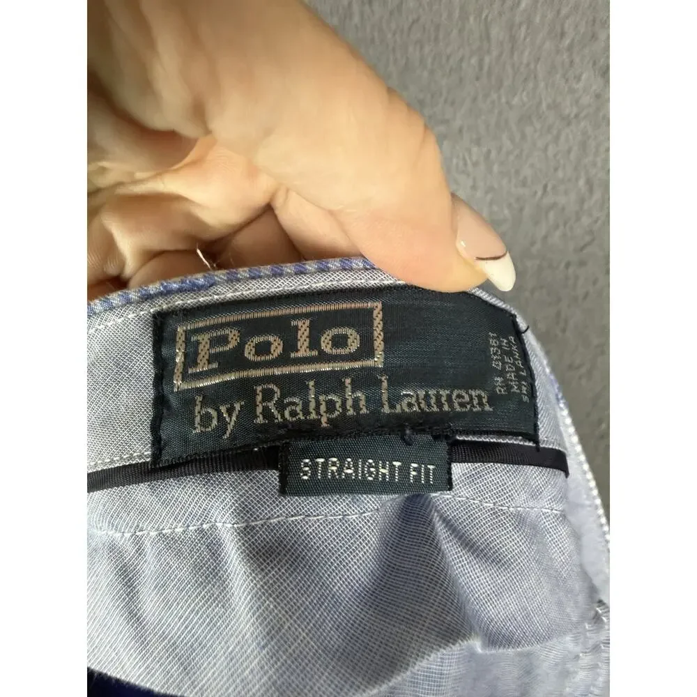 Polo Ralph Lauren Pants Mens 36x30 Blue Plaid Straight Cotton Trousers Pockets
